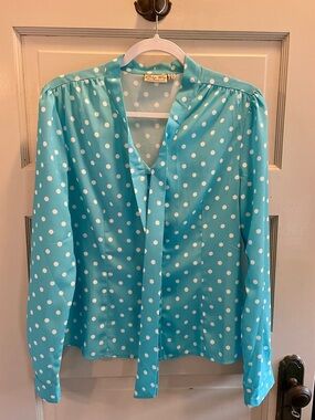 Lindy Bop Aqua Polka Dot Blouse with Tie Detail
